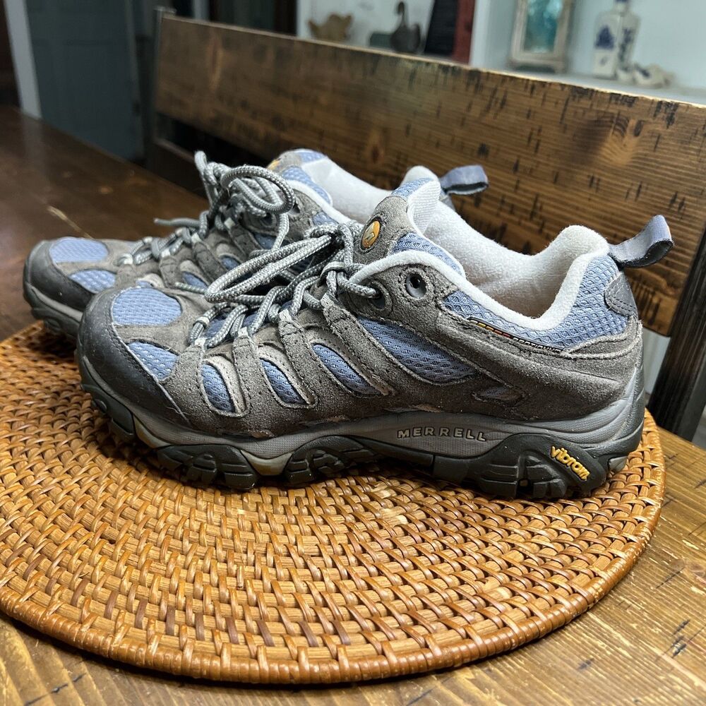 Merrell Womens Gray/Blue Hiking Outdoor Lace Up Vibram Soles Sneakers Size 8